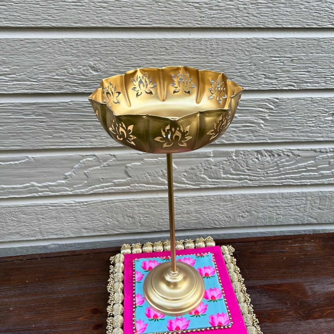 Cutout Lotus Urli Bowls – Set of 3 Standing Urlis, Gold
