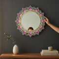 24-Inch Mandala Mirror Wall Art – Pink Sunburst, Scalloped