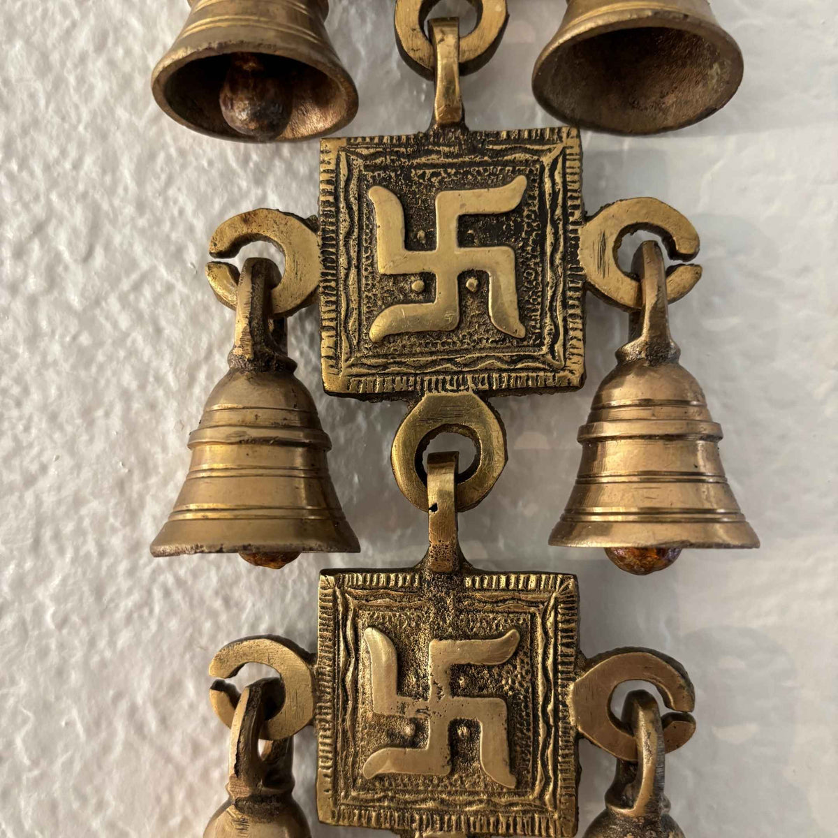 Brass Swastik Wall Hanging with Bells - 15in Vastu Decor