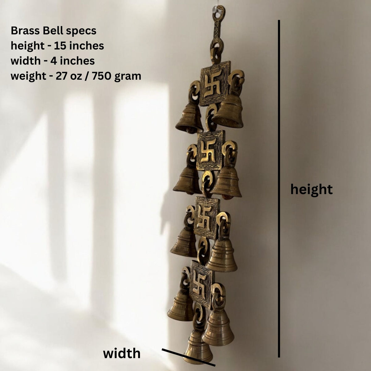 Brass Swastik Wall Hanging with Bells - 15in Vastu Decor
