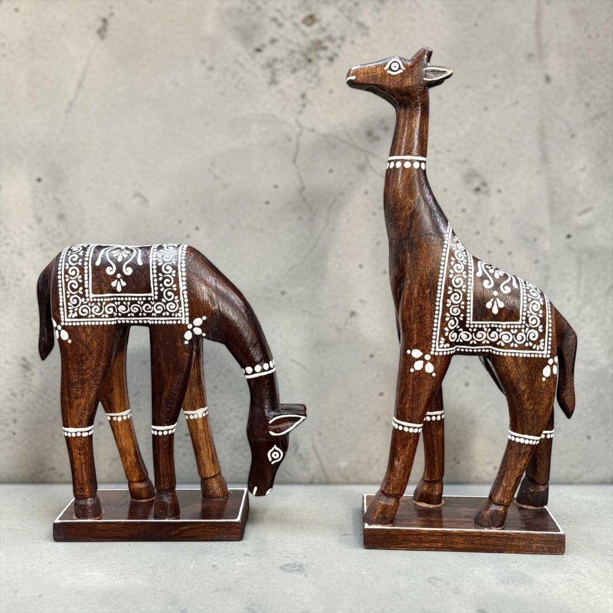 Wooden Giraffe or Bird Set - Hand-Painted Mango Wood Pair