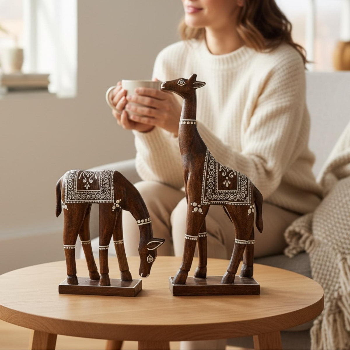 Wooden Giraffe or Bird Set - Hand-Painted Mango Wood Pair