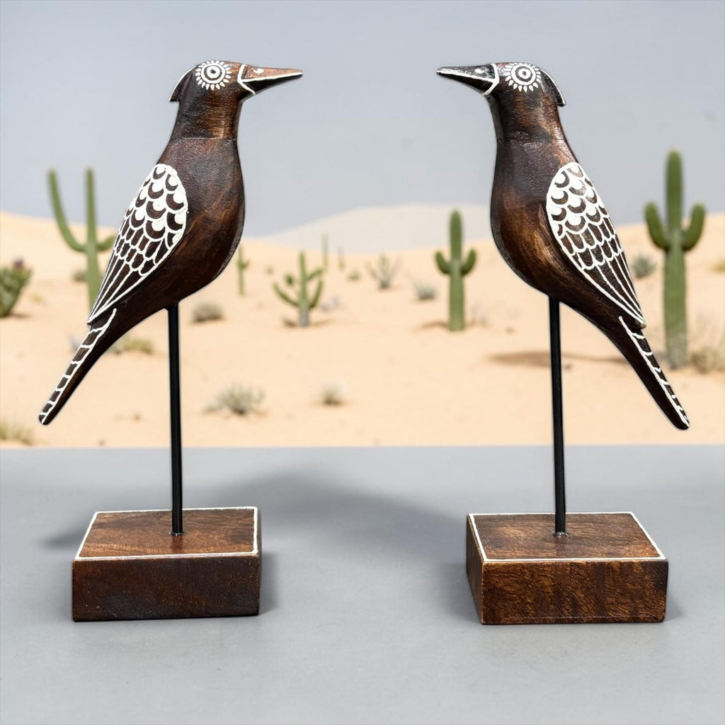 Wooden Giraffe or Bird Set - Hand-Painted Mango Wood Pair