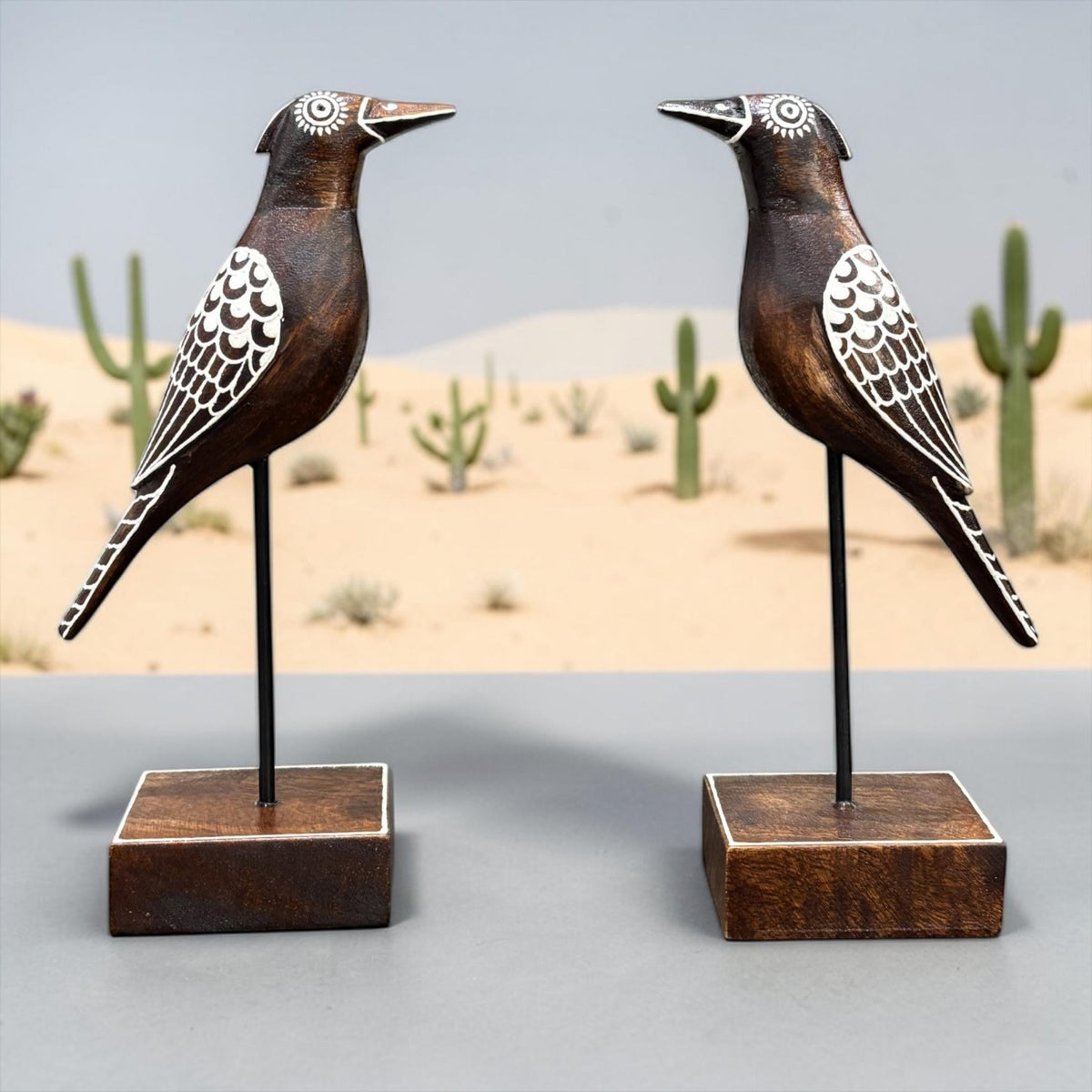 Wooden Giraffe or Bird Set - Hand-Painted Mango Wood Pair