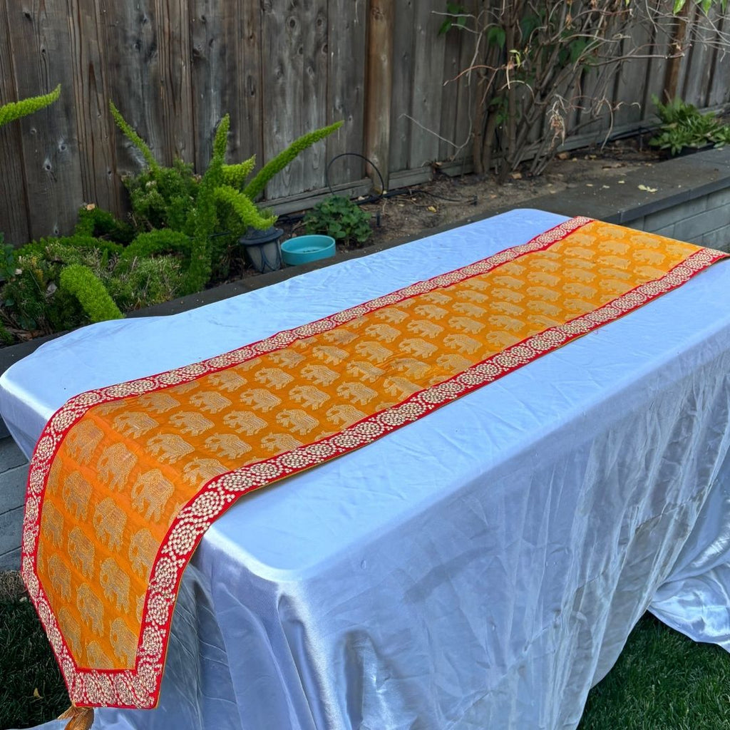 Silk Table Runner - Elephant & Floral, 78 or 108 Inch