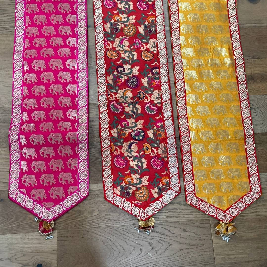 Silk Table Runner - Elephant & Floral, 78 or 108 Inch