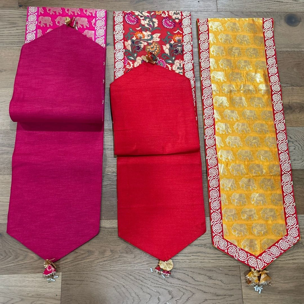 Silk Table Runner - Elephant & Floral, 78 or 108 Inch