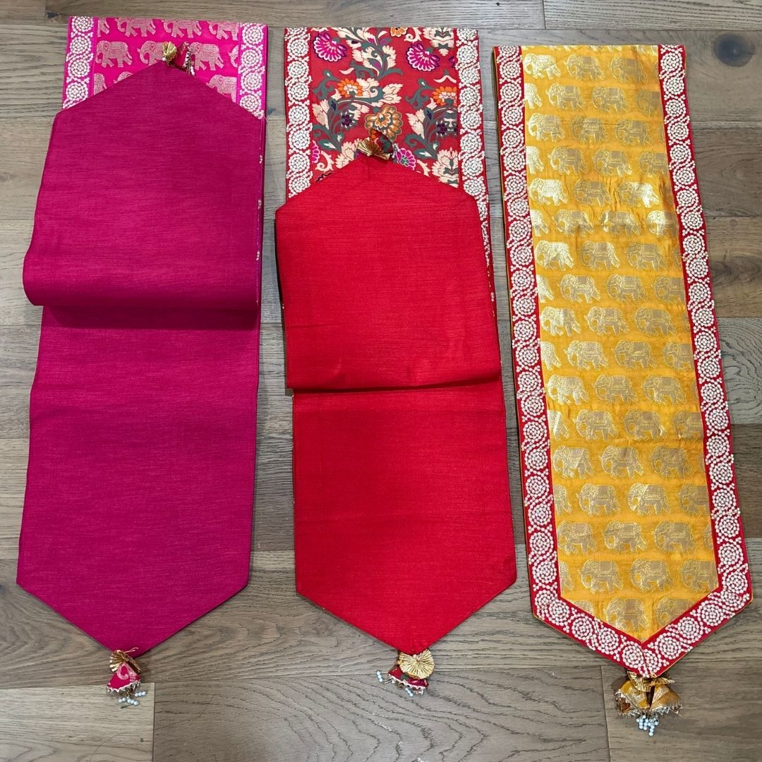 Silk Table Runner - Elephant & Floral, 78 or 108 Inch