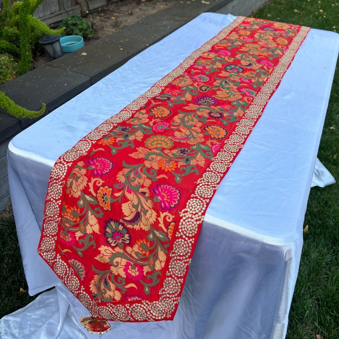 Silk Table Runner - Elephant & Floral, 78 or 108 Inch