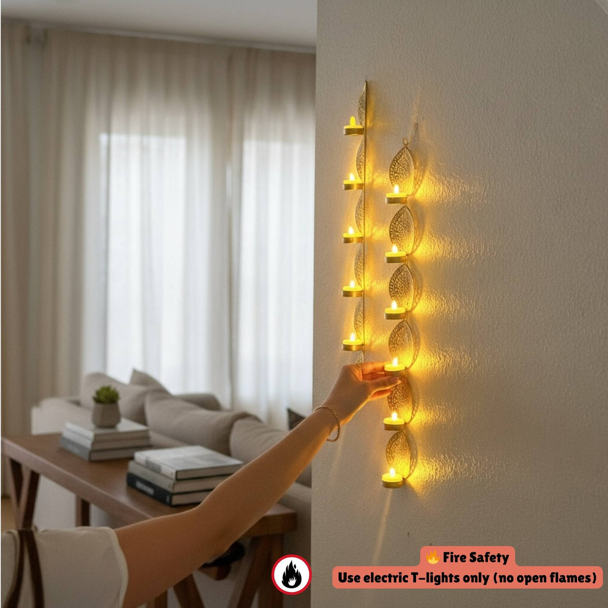 Gold Wall Hanging T-Light Holders - Set of 2, 26in Iron