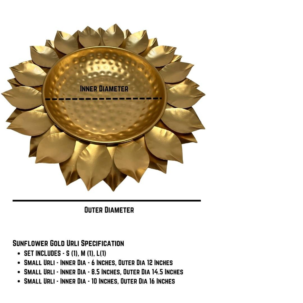 Sunflower Urli Bowls – Set of 3 Gold Petal Rim Urlis
