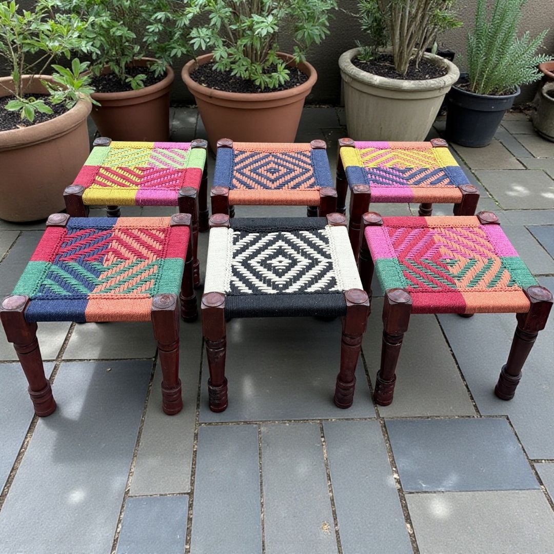 Charpai Rope Stool - Boho Dressing Stool, 9 Colors