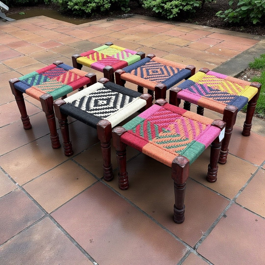Charpai Rope Stool - Boho Dressing Stool, 9 Colors