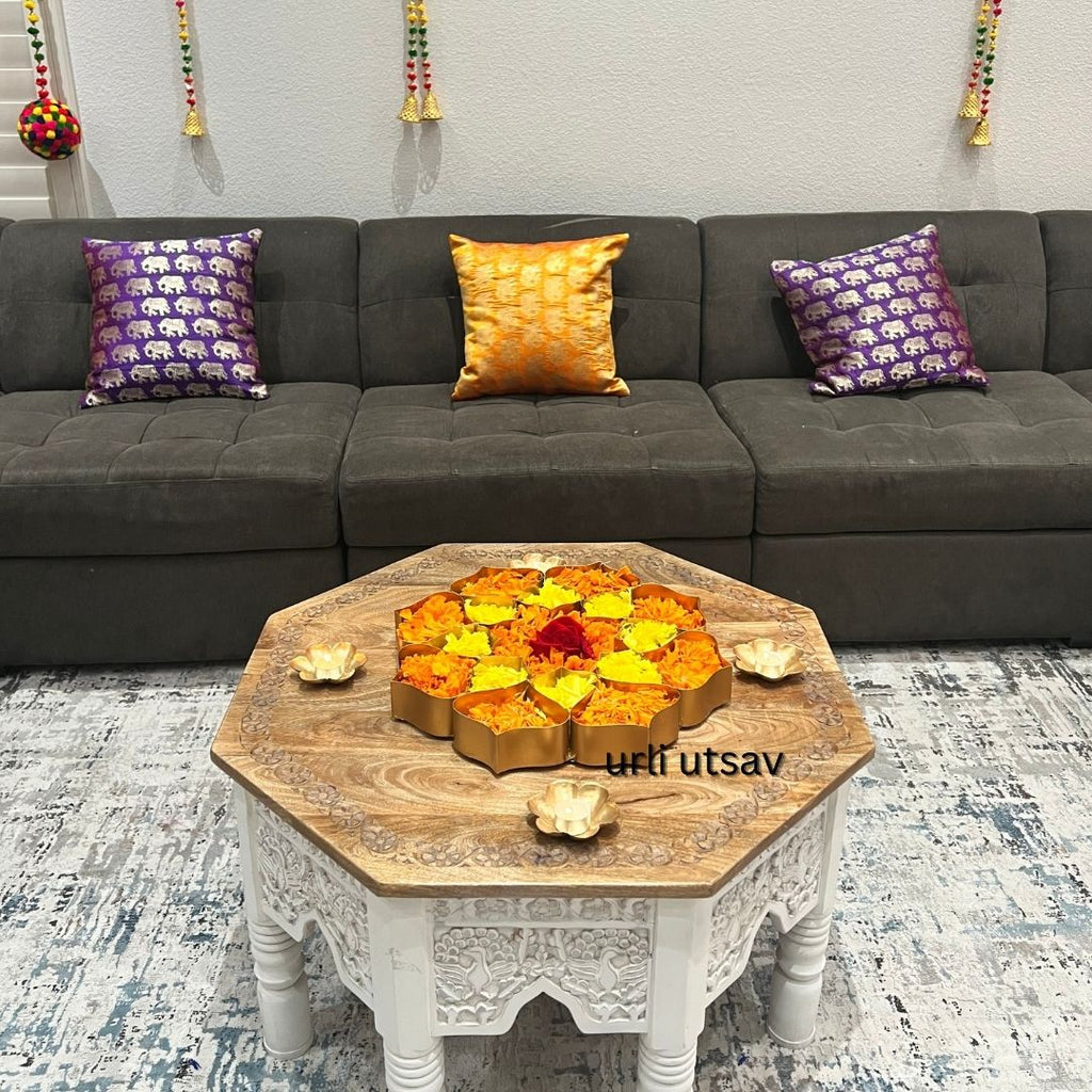 18-Inch Gold Lotus Urli Tray – 17 Compartments
