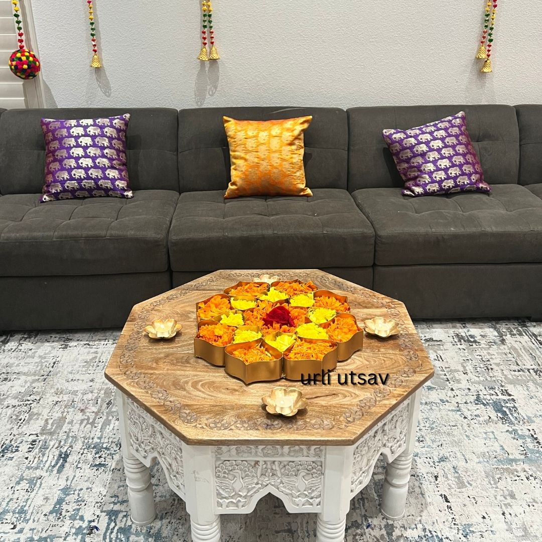 18-Inch Gold Lotus Urli Tray – 17 Compartments
