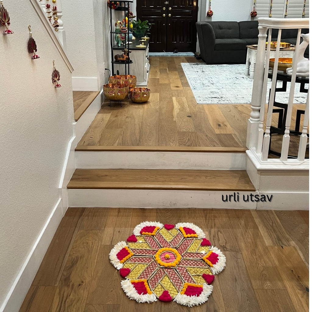 Rangoli Set with Pom Poms & Mirrors - Trishul or Hexagon