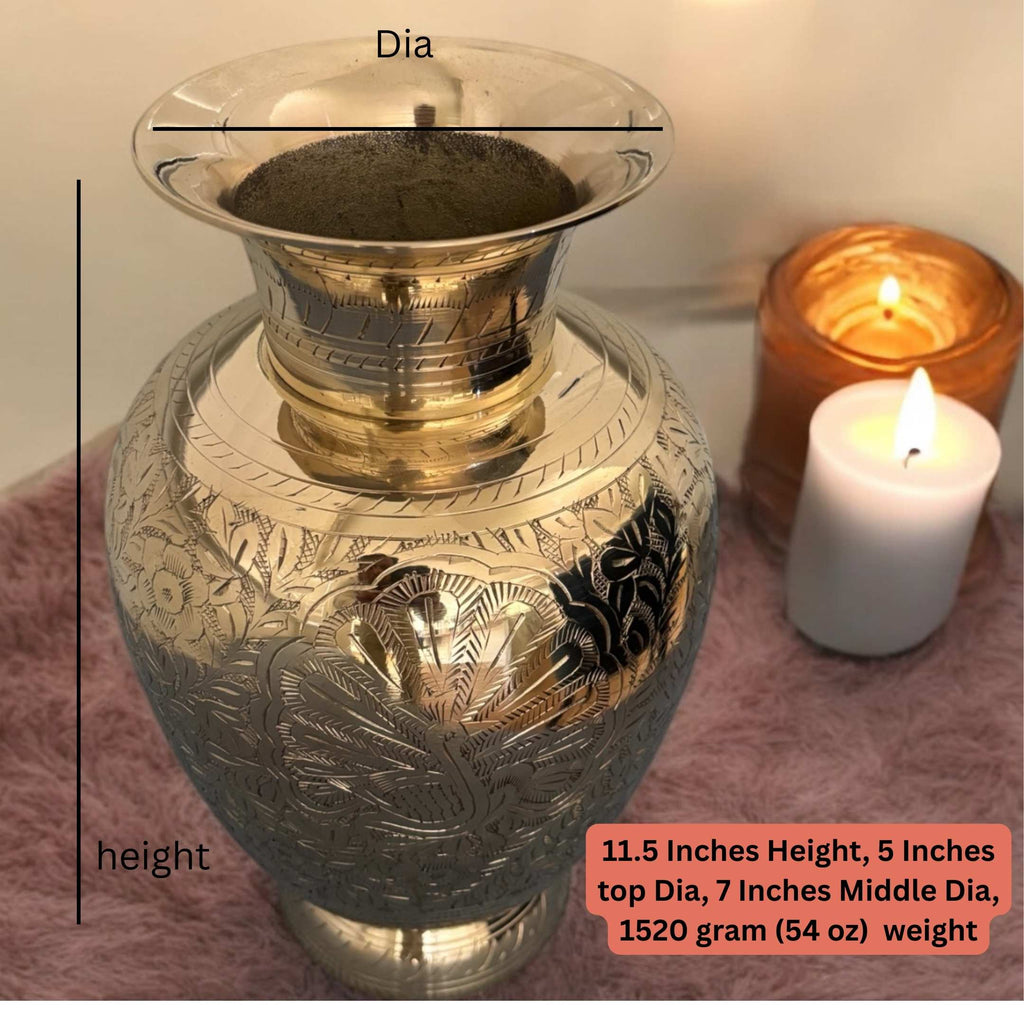 Handmade Brass Vase - 11.5in Tall, Hand-Engraved Gold Tone