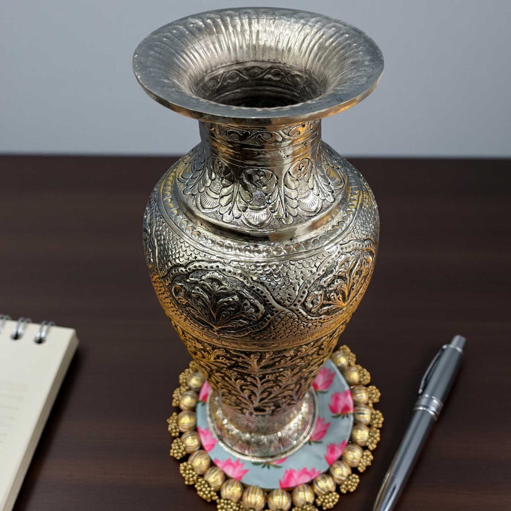 Antique Silver Foliage Vase | Hand-Engraved Copper