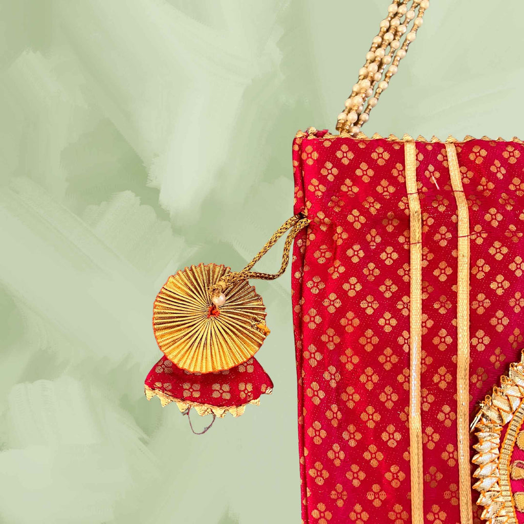 Pearl Potli Bags - Set of 2 Bandhani Pouches with Pearl Straps
