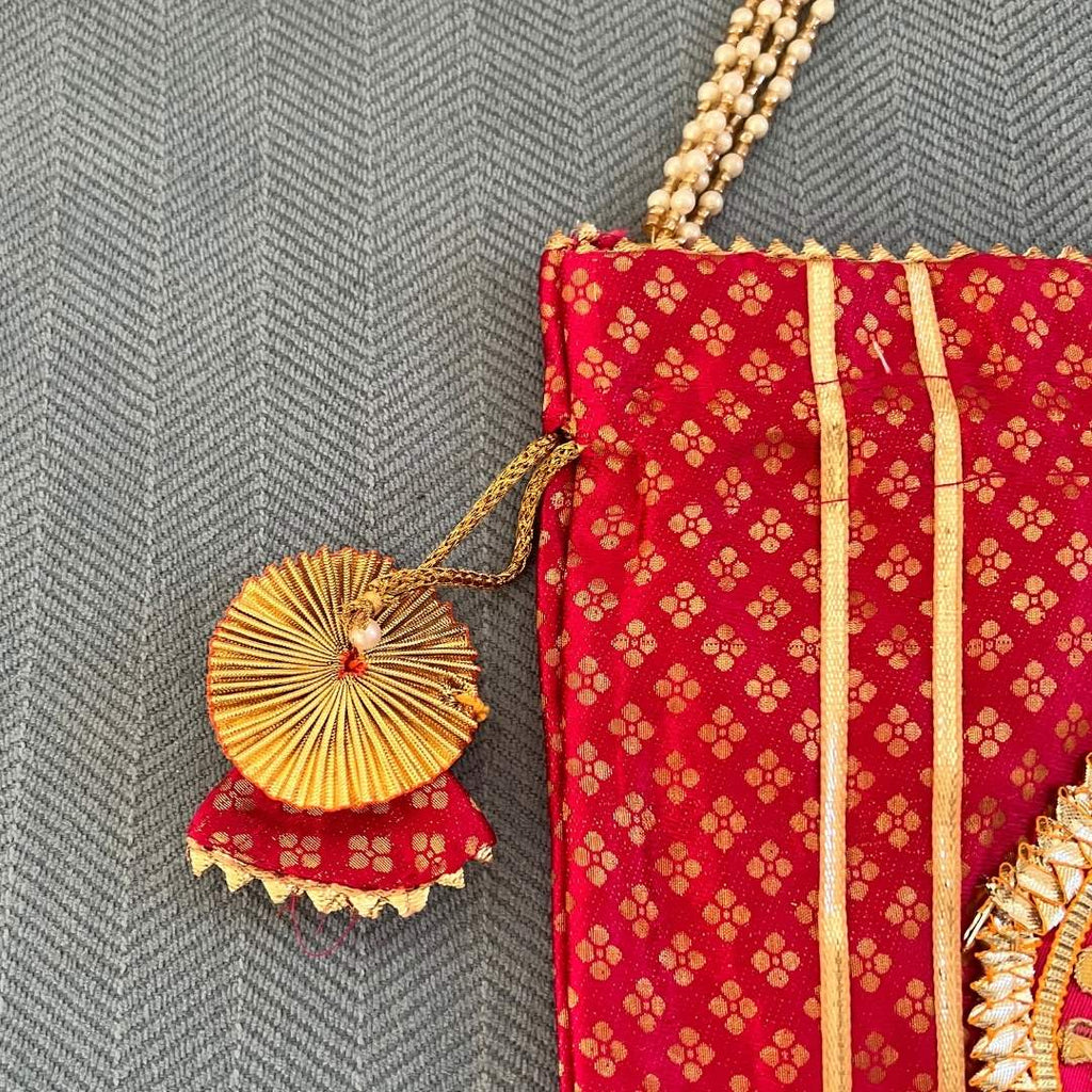 Pearl Potli Bags - Set of 2 Bandhani Pouches with Pearl Straps