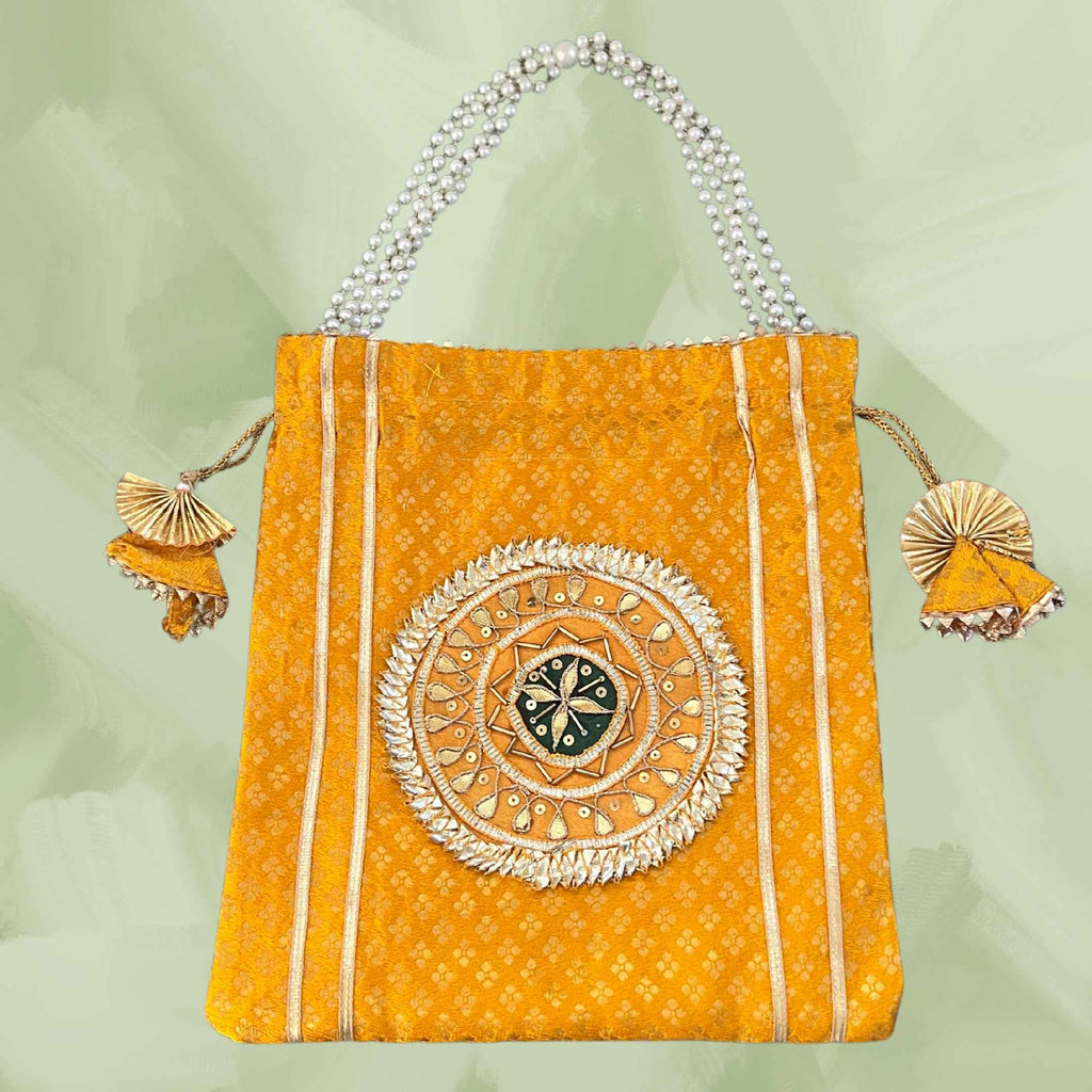 Pearl Potli Bags - Set of 2 Bandhani Pouches with Pearl Straps