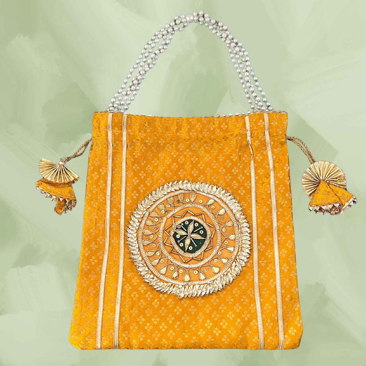 Pearl Potli Bags - Set of 2 Bandhani Pouches with Pearl Straps