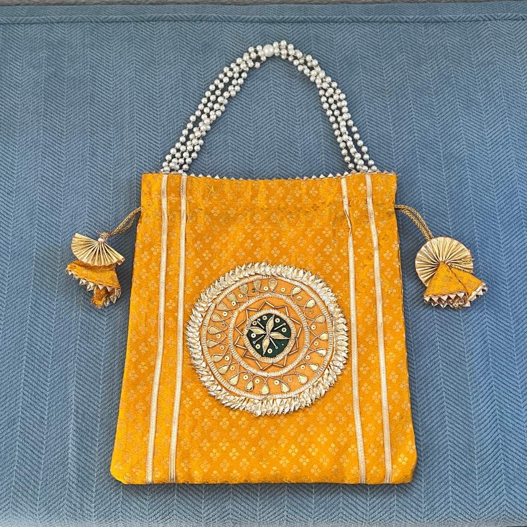 Pearl Potli Bags - Set of 2 Bandhani Pouches with Pearl Straps
