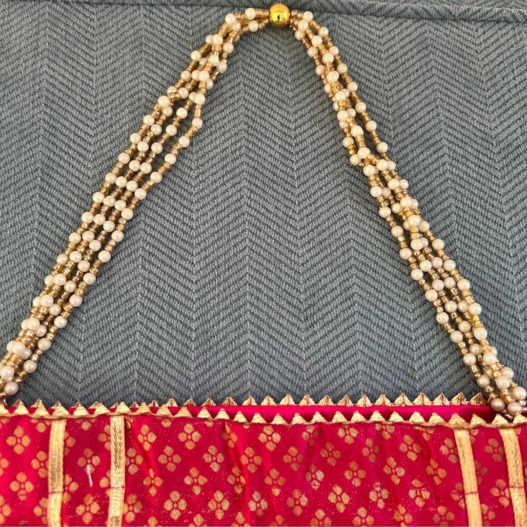 Pearl Potli Bags - Set of 2 Bandhani Pouches with Pearl Straps