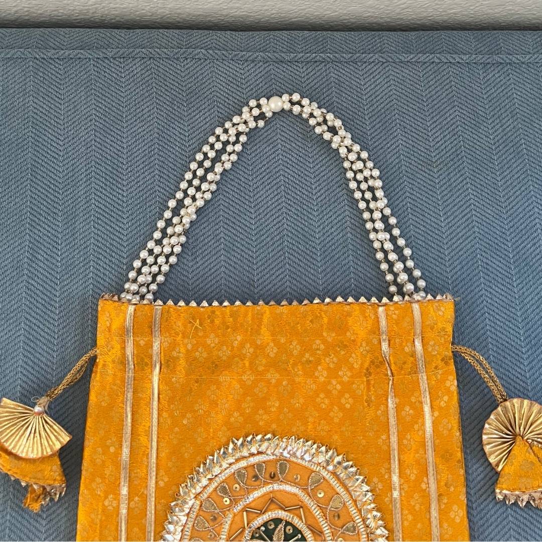 Pearl Potli Bags - Set of 2 Bandhani Pouches with Pearl Straps