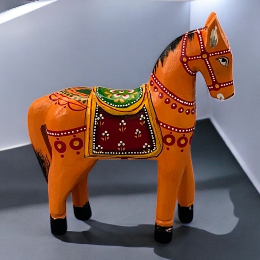 Wooden Horse - 12-Inch Hand-Painted Rajasthani Figure