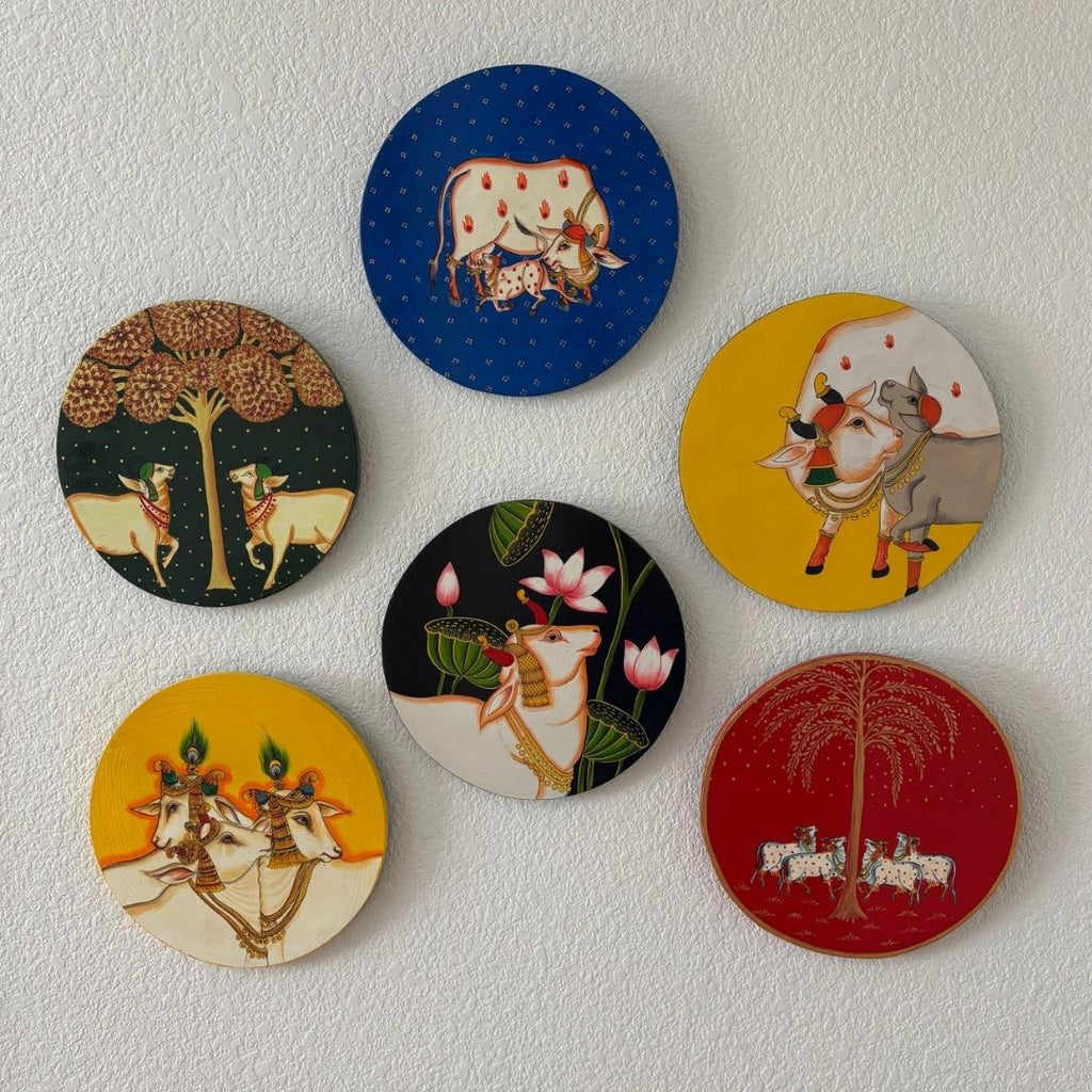 Pichwai Cow Wall Plate - 10-Inch Hand-Painted, 6 Designs
