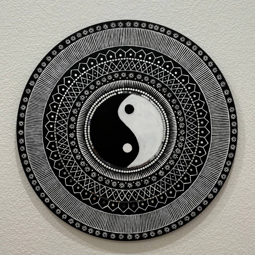 24-Inch Yin Yang Wall Art - Hand-Painted Mandala Panel