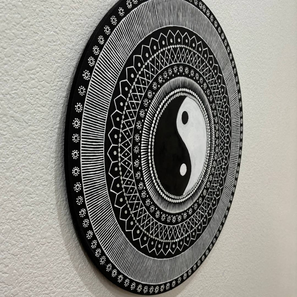 24-Inch Yin Yang Wall Art - Hand-Painted Mandala Panel