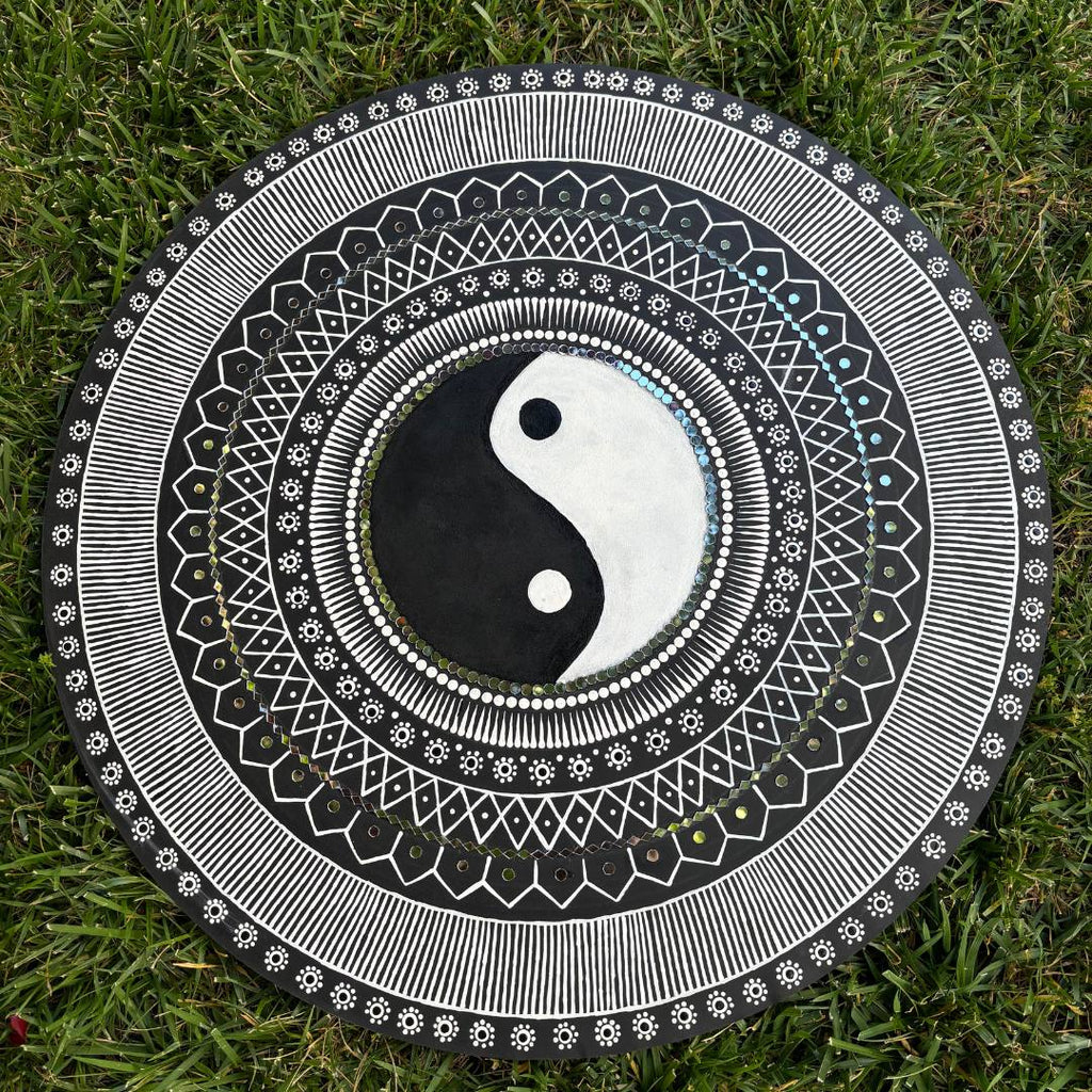 24-Inch Yin Yang Wall Art - Hand-Painted Mandala Panel