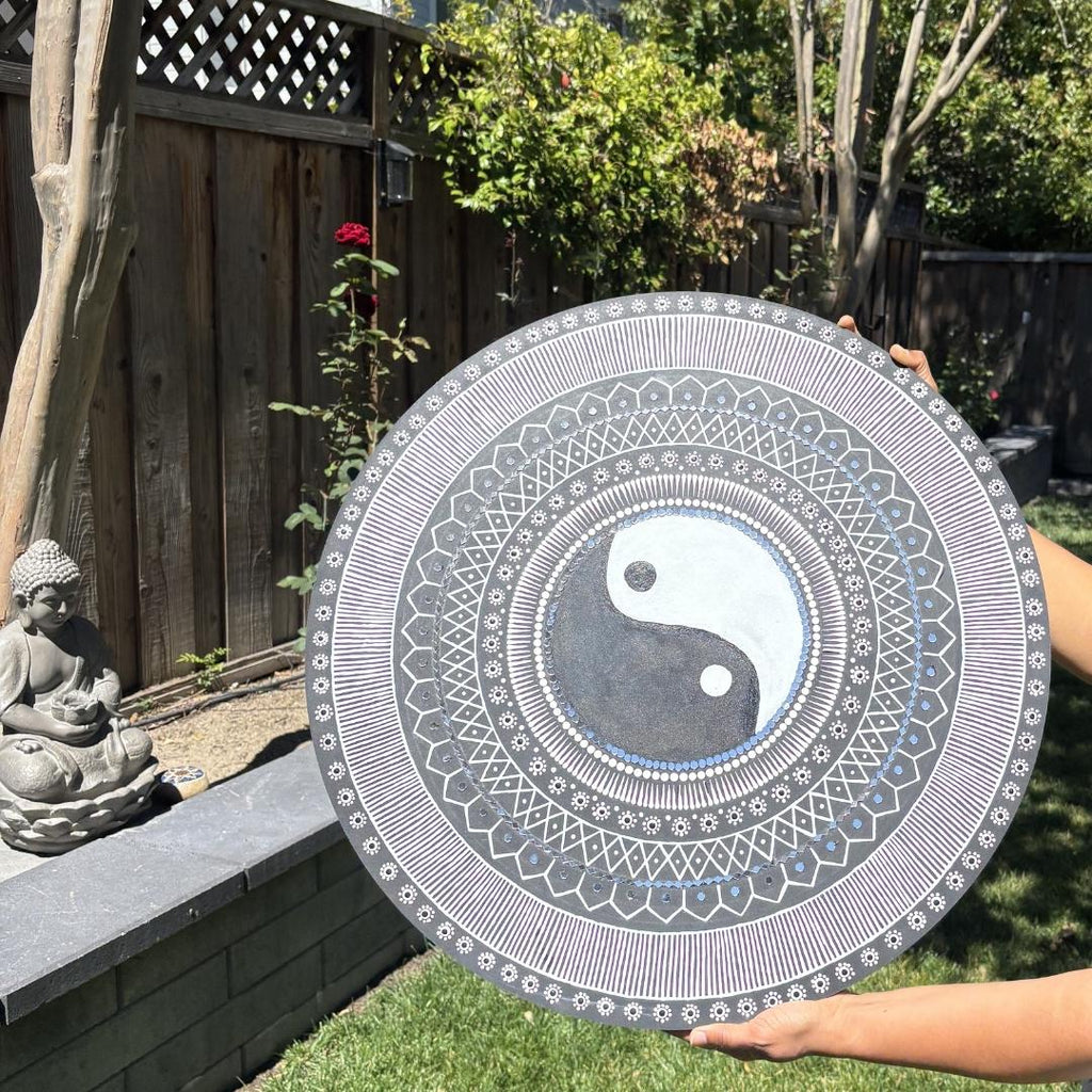 24-Inch Yin Yang Wall Art - Hand-Painted Mandala Panel